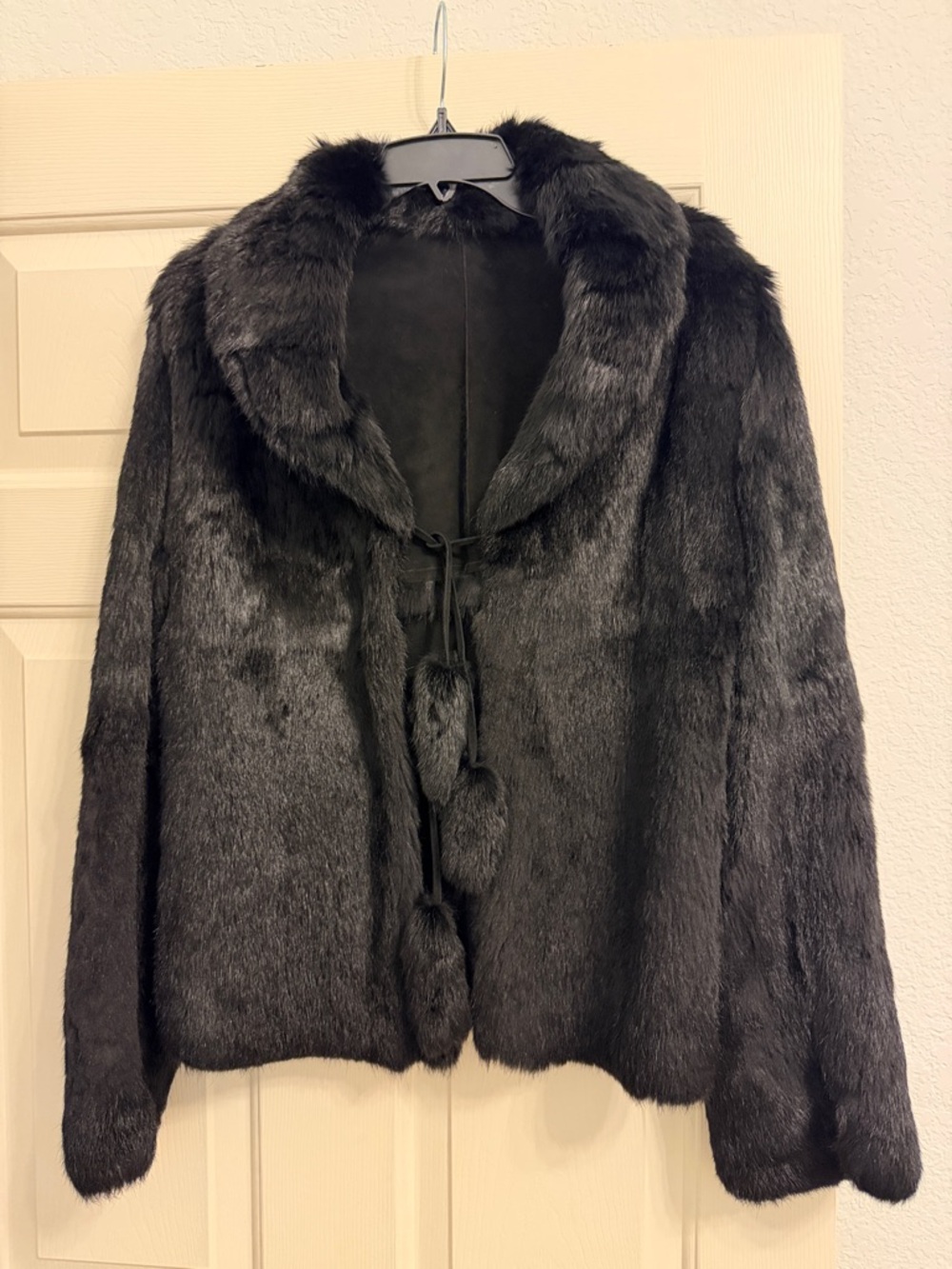 Reversible Black Rabbit Fur/ Leather Women's Coat